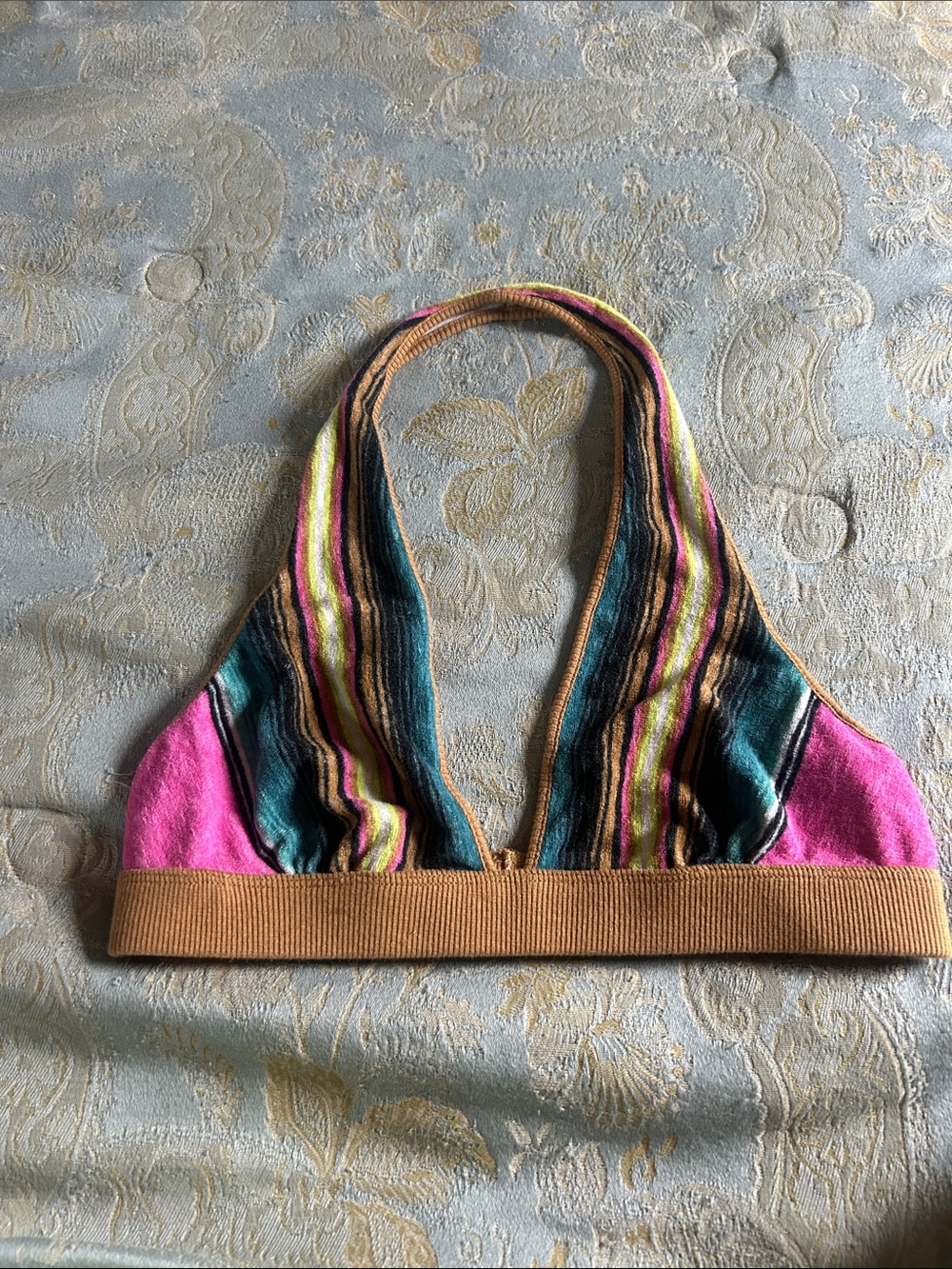 Striped Halter Bandeau in Pink, Teal & Mustard